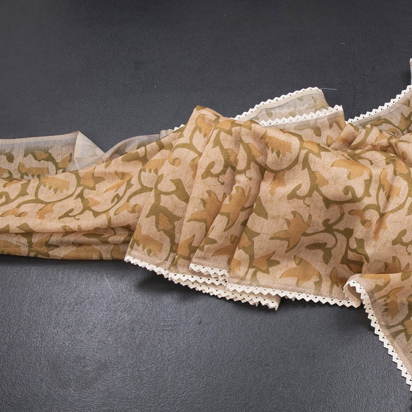 Semi Linen Sandal Printed Saree And Thread Pallu