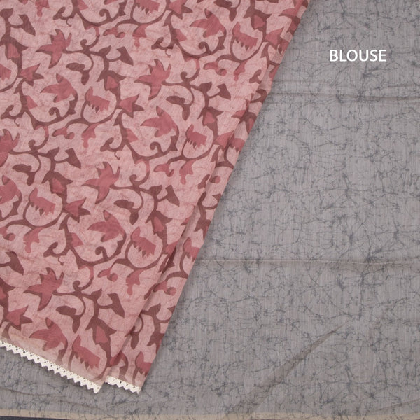 Semi Linen Light Maroon Printed Saree And Thread Pallu