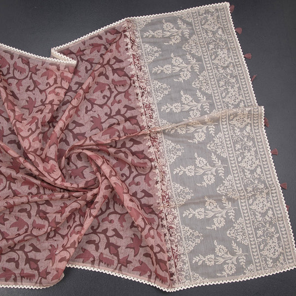Semi Linen Light Maroon Printed Saree And Thread Pallu