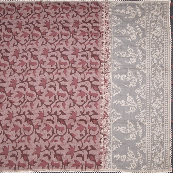 Semi Linen Light Maroon Printed Saree And Thread Pallu