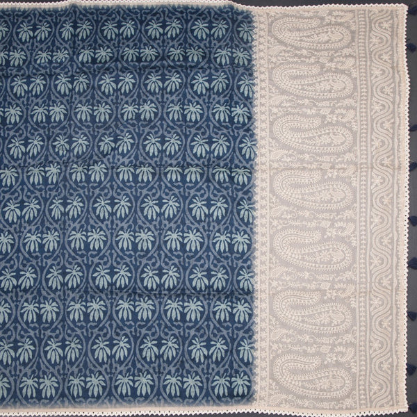 Semi Linen Dark Blue Printed Saree And Thread Pallu