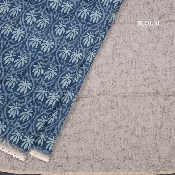 Semi Linen Dark Blue Printed Saree And Thread Pallu