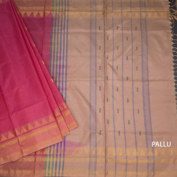 Vaazhai Naar Rose Pink Saree With Thread Buttas And Contrast Pallu