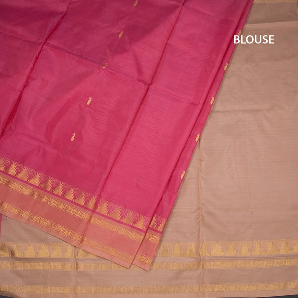 Vaazhai Naar Rose Pink Saree With Thread Buttas And Contrast Pallu