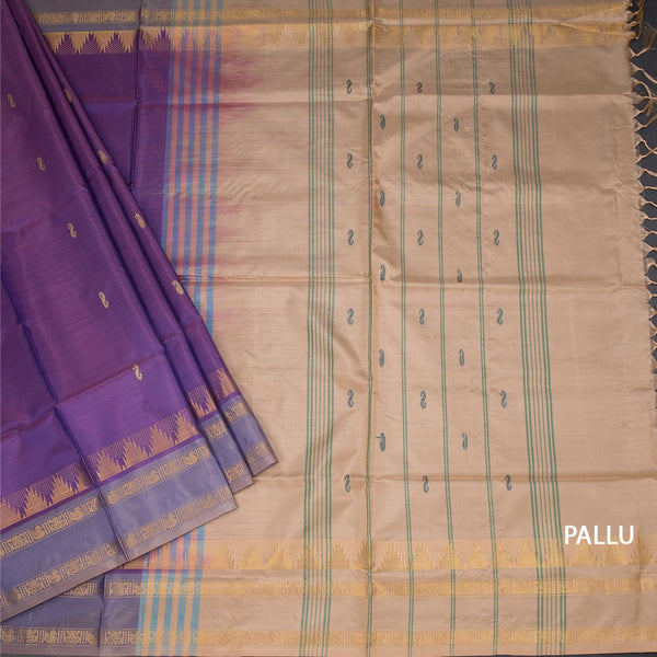 Vaazhai Naar Purple Saree With Thread Buttas And Contrast Pallu 03