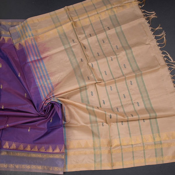 Vaazhai Naar Purple Saree With Thread Buttas And Contrast Pallu 03