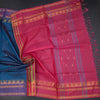 Vaazhai Naar Peacock Blue Saree With Thread Buttas And Contrast Pallu 03