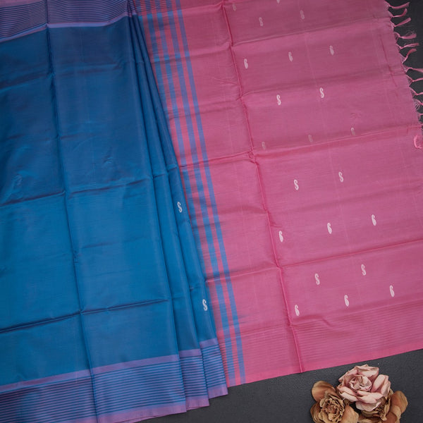 Vaazhai Naar Shot Colour Saree With Thread Buttas And Contrast Pallu 04
