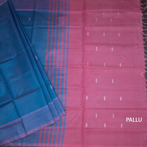 Vaazhai Naar Shot Colour Saree With Thread Buttas And Contrast Pallu 04