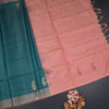 Vaazhai Naar Peacock Green Saree With Thread Buttas And Contrast Pallu 02
