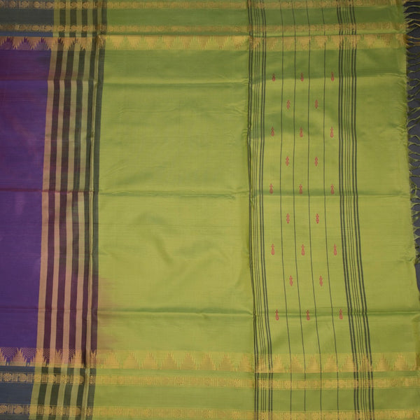 Vaazhai Naar Shot Colour Saree With Thread Buttas And Contrast Pallu 06