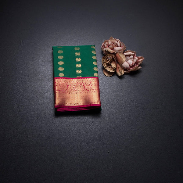 Art Silk Dark Green Zari Worked Saree 03