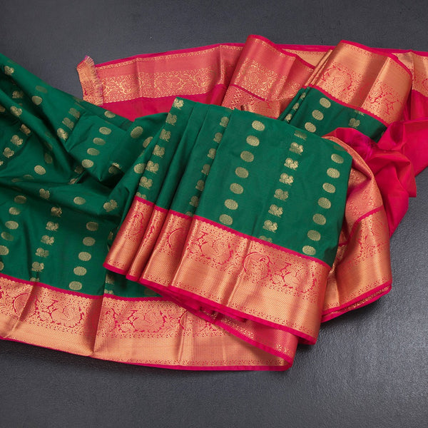 Art Silk Dark Green Zari Worked Saree 03