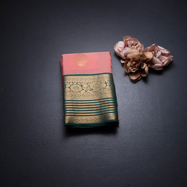 Art Silk Peach Zari Worked Saree
