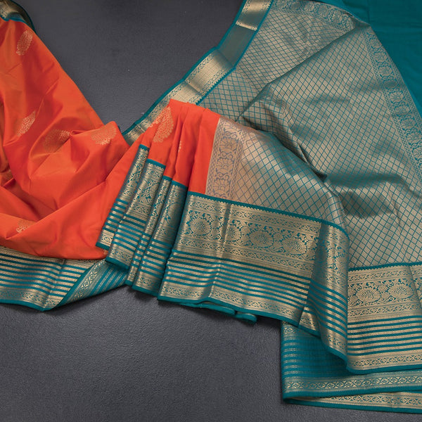 Art Silk Fanta Orange Zari Worked Saree