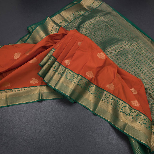 Art Silk Rust Orange Zari Worked Saree