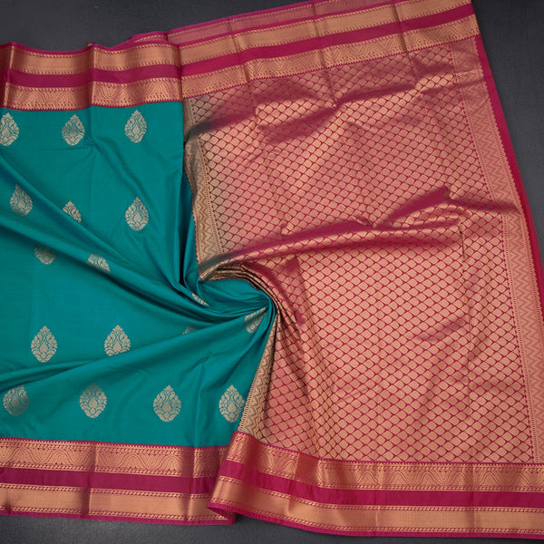 Art Silk Peacock Green Zari Worked Saree 05