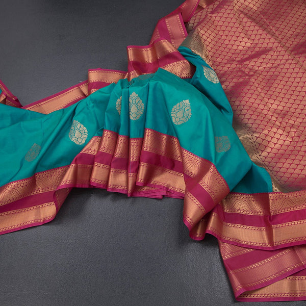 Art Silk Peacock Green Zari Worked Saree 05
