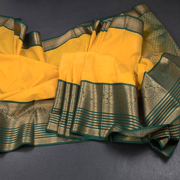 Art Silk Mango Yellow Zari Worked Saree 08