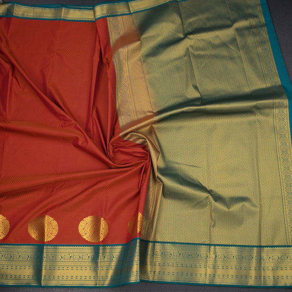 Art Silk Rust Orange Zari Worked Saree 02