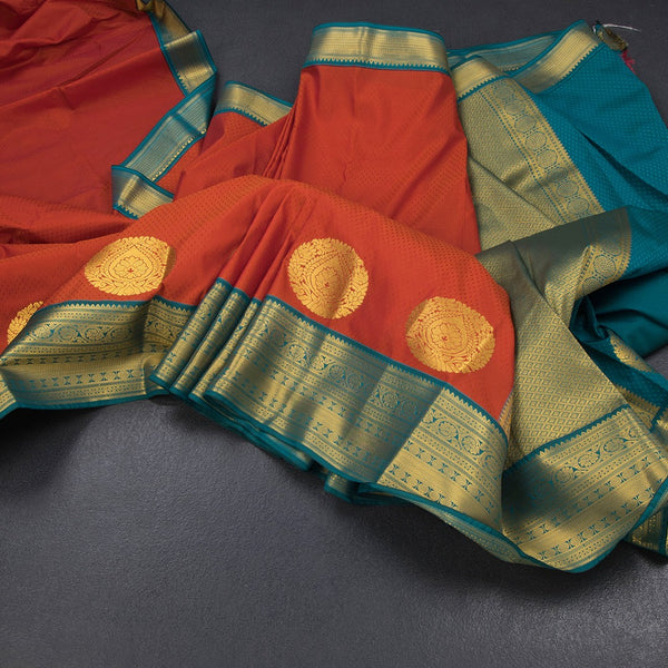 Art Silk Rust Orange Zari Worked Saree 02