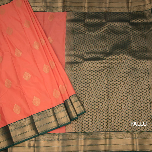 Art Silk Peach Zari Worked Saree 06