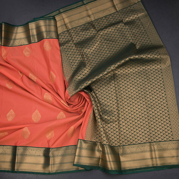 Art Silk Peach Zari Worked Saree 06