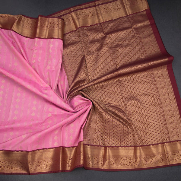 Art Silk Rose Pink Zari Worked Saree 05