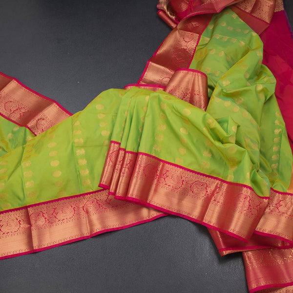Art Silk Parrot Green Zari Worked Saree 05
