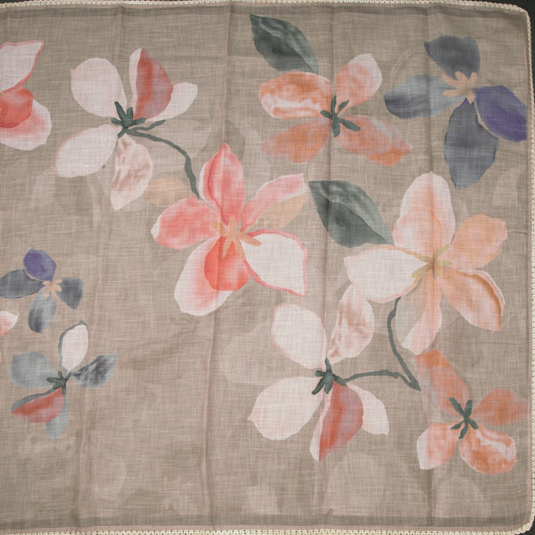Semi Linen Light Brown Floral Printed Saree 03