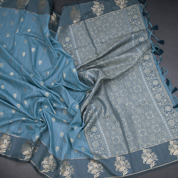 Raw Silk Light Blue Zari Worked Saree