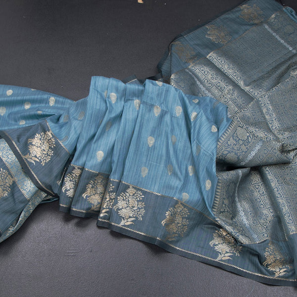 Raw Silk Light Blue Zari Worked Saree