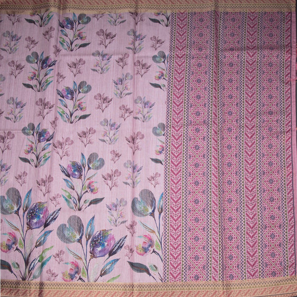 Semi Raw Silk Taffy Pink Floral Printed Saree