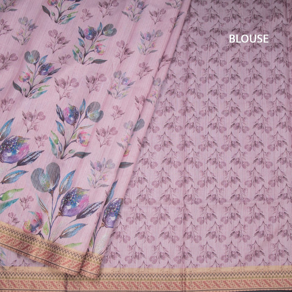 Semi Raw Silk Taffy Pink Floral Printed Saree