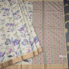 Semi Raw Silk Pista Green Floral Printed Saree 02