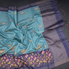 Raw Silk Light Blue Zari Stripes Saree With Animal Design