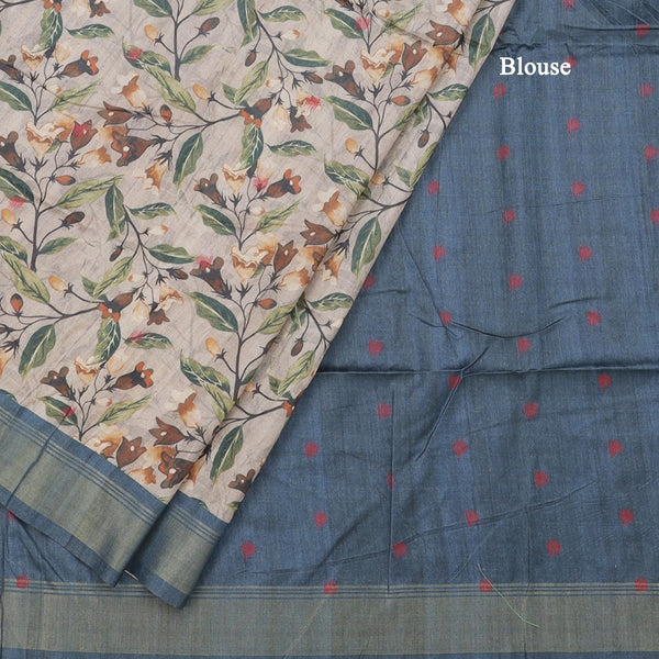 Raw Silk Cream Floral Printed Saree 03