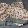 Raw Silk Cream Floral Printed Saree 03