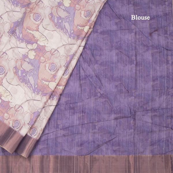 Raw Silk Cream Printed Saree