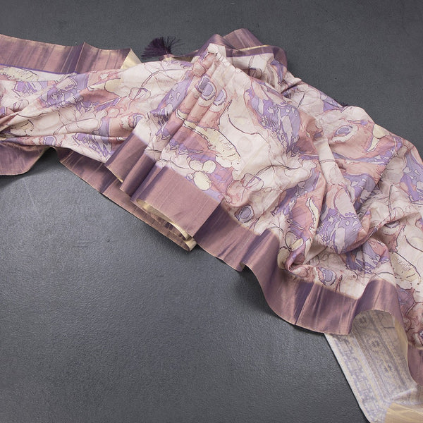 Raw Silk Cream Printed Saree