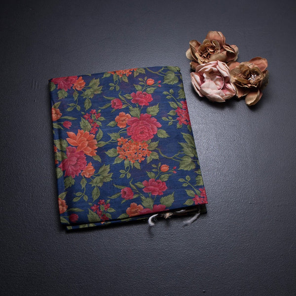 Pure Tussar Dark Blue Floral Printed Saree 02