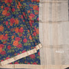 Pure Tussar Dark Blue Floral Printed Saree 02