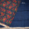 Pure Tussar Dark Blue Floral Printed Saree 02