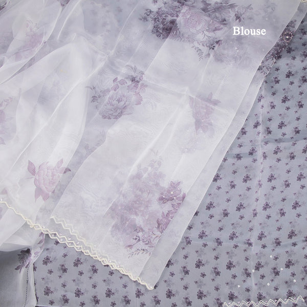 Organza Cream Printed With Sequence Work Saree