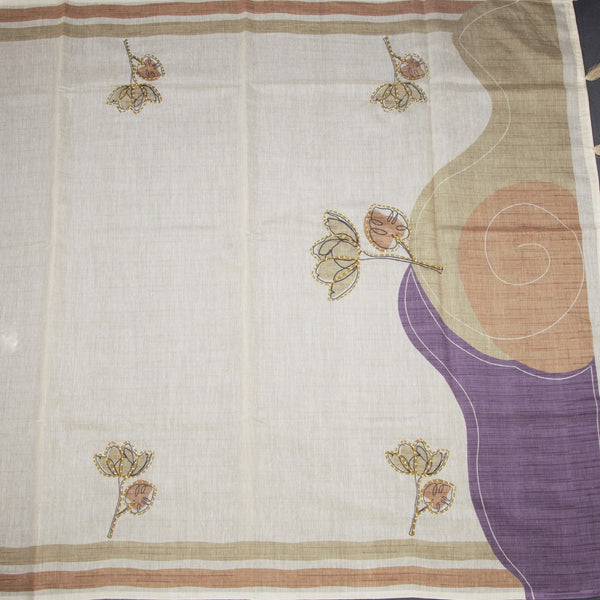 Semi Linen Pista Green Thread Work Saree 02