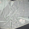 Raw Silk Mint Green Stripes With Floral Thread Work Saree