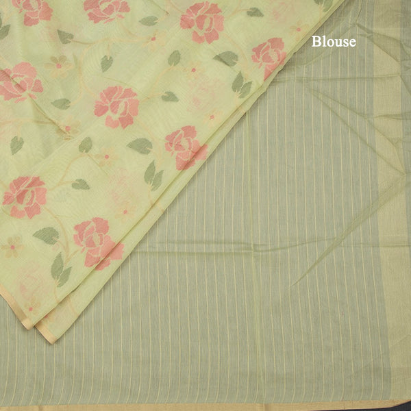 Silk Cotton Light Green Floral Thread Work Saree