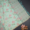 Silk Cotton Mint Green Floral Thread Work Saree
