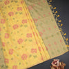 Silk Cotton Yellow Floral Thread Work Saree
