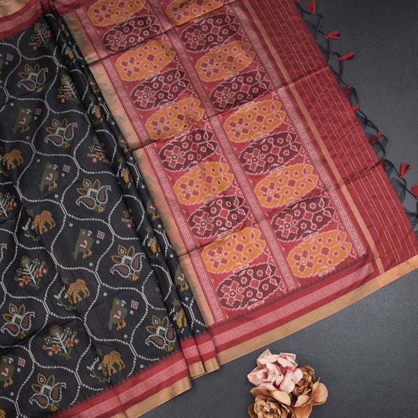 Raw Silk Black Printed Saree